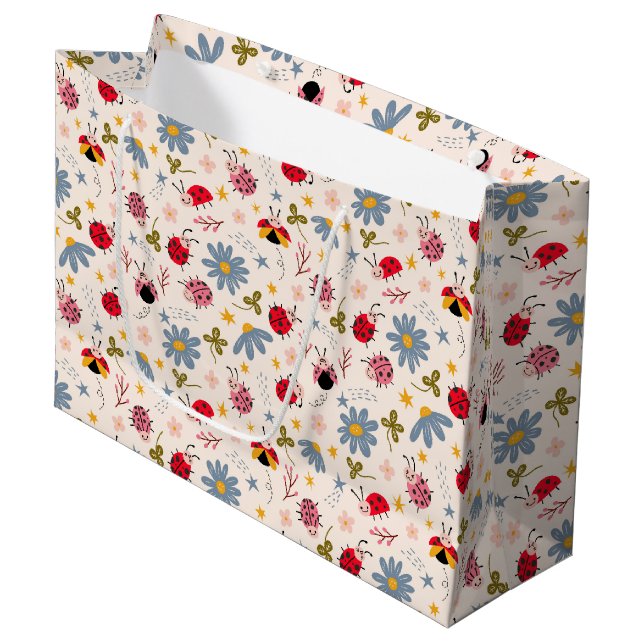 Grand Sac Cadeau Motif Fleur sauvage Ladybug (Devant Angle)