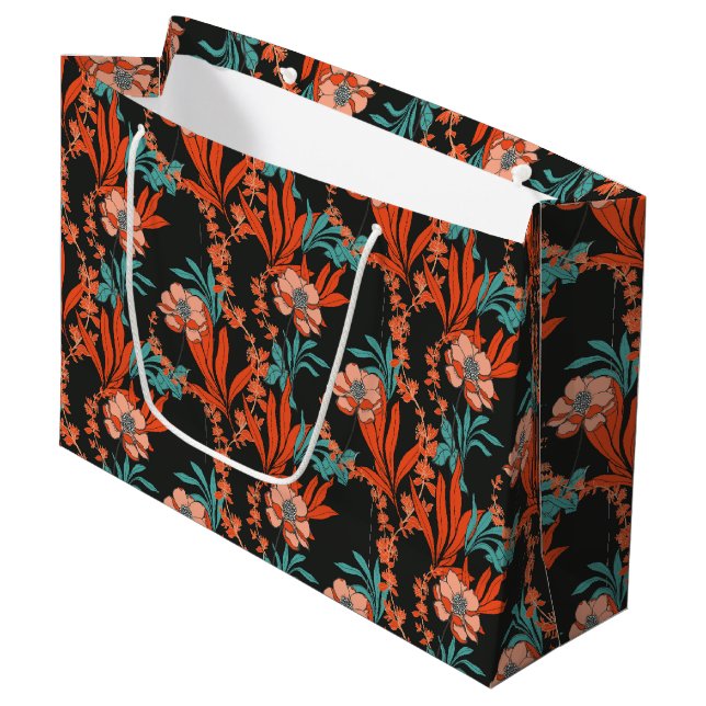 Grand Sac Cadeau Motif floral abstrait d'orange (Devant Angle)