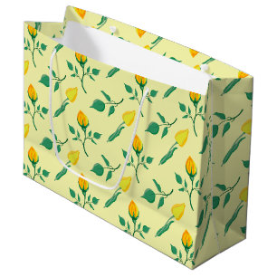 Grand Sac Cadeau Motif floral avec rose jaune et fleurs de tulipe