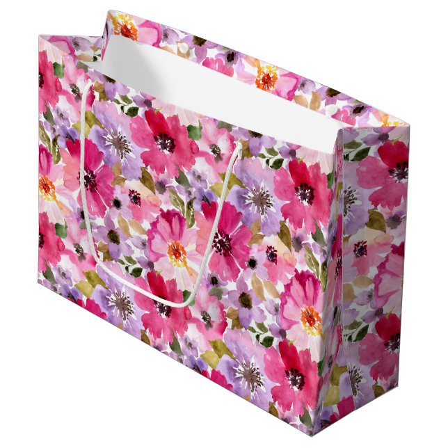 Grand Sac Cadeau Motif floral d'aquarelle d'été (Devant Angle)