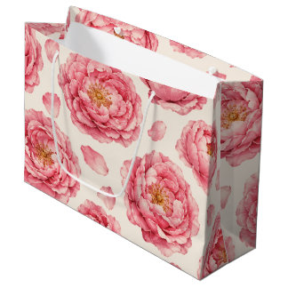 Grand Sac Cadeau Motif floral de pivoine rose