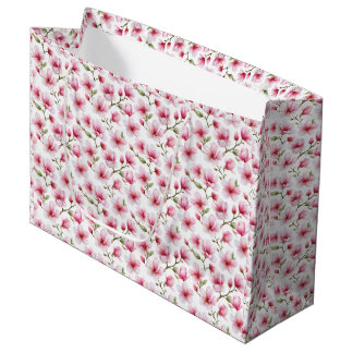 Grand Sac Cadeau Motif floral de printemps à l'aquarelle Magnolia r