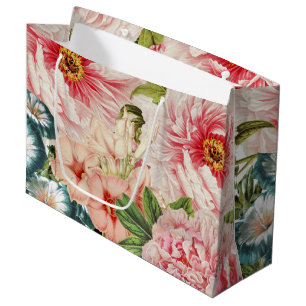 Grand Sac Cadeau Motif floral de printemps de pivoine rétro