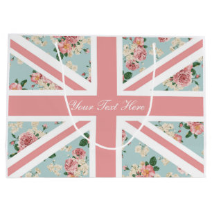 Grand Sac Cadeau Motif floral d'Union Jack de roses anglais