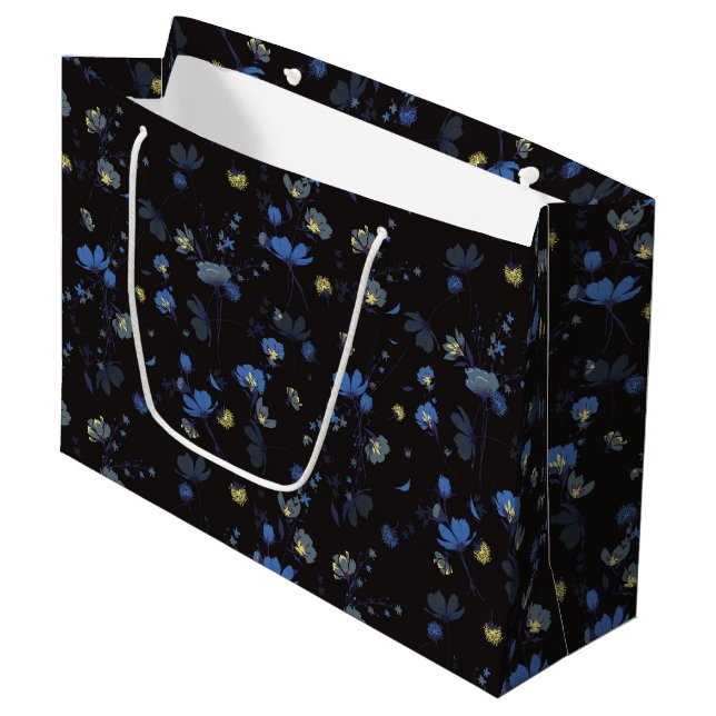 Grand Sac Cadeau Motif floral soufflé par vent (Devant Angle)