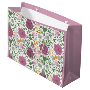 Grand Sac Cadeau Motif Floral tendance rose jaune pourpre vert