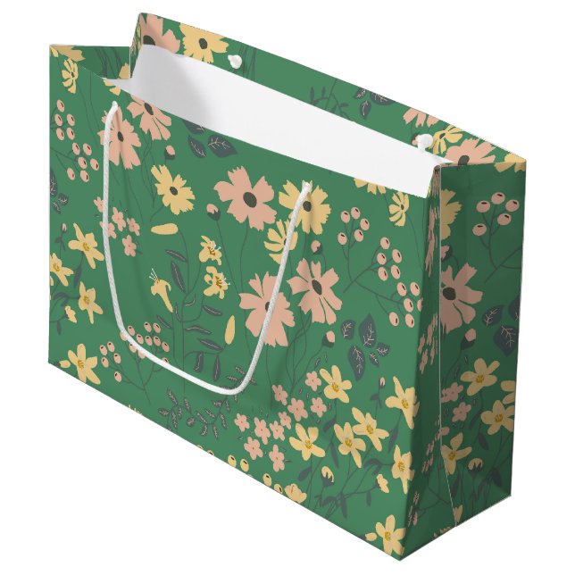 Grand Sac Cadeau Motif floral vert Boho moderne (Devant Angle)