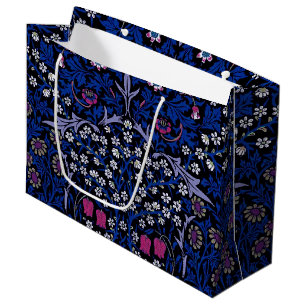 Grand Sac Cadeau Motif Floral Vintage Bleu, William Morris Large