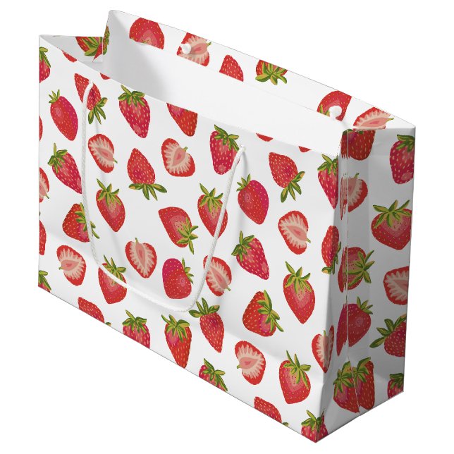 Grand Sac Cadeau Motif fraise d'été (Devant Angle)