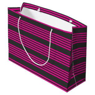 Grand Sac Cadeau Motif Fuchsia et charbon de bois cinq bandes