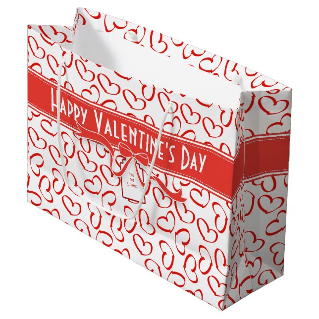 Grand Sac Cadeau Motif Heureuse Sainte-Valentin des Red Open Hearts (Devant Angle)