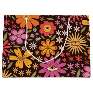 Grand Sac Cadeau Motif Hippie Psychedelique Années 70 Fleur Eye Gro