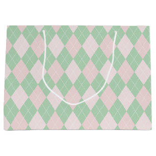 Grand Sac Cadeau Motif Jacquard rose et vert fille