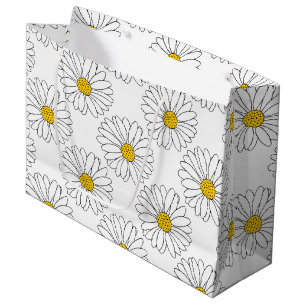 Grand Sac Cadeau Motif jaune de marguerite blanche