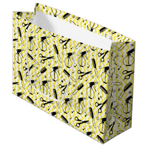 Grand Sac Cadeau Motif jaune d'outil de coiffeur