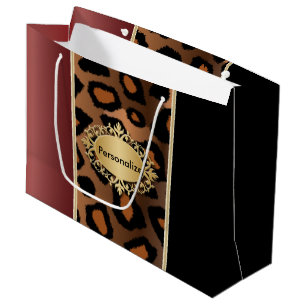 Grand Sac Cadeau Motif Léopard noir et grenat