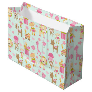 Grand Sac Cadeau Motif mignon avec Animaux et Jouets heureux