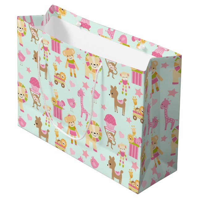 Grand Sac Cadeau Motif mignon avec Animaux et Jouets heureux (Devant Angle)