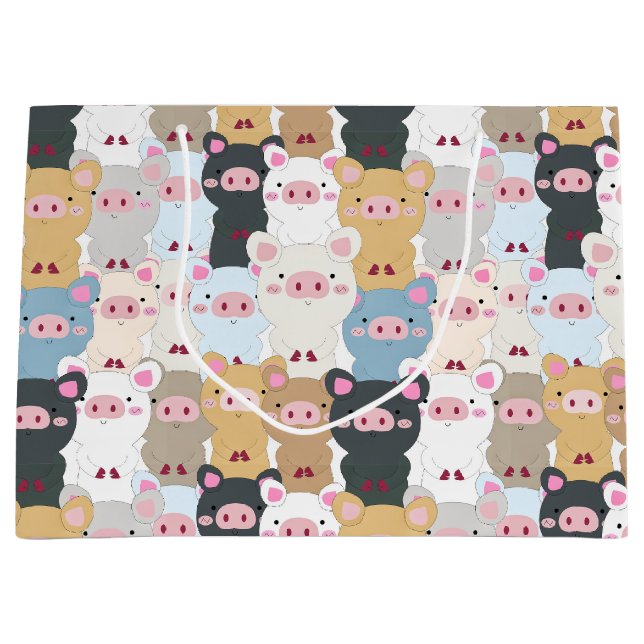 Grand Sac Cadeau Motif mignon de cochons (Devant)