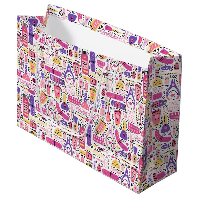 Grand Sac Cadeau Motif mignon de manucure de griffonnage (Devant Angle)
