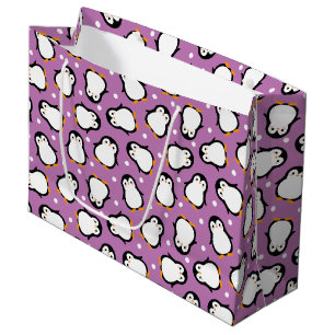Grand Sac Cadeau Motif mignon de pingouin violet