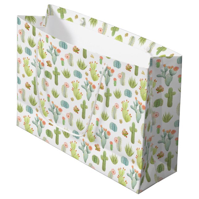 Grand Sac Cadeau Motif mignon de position de cactus (Devant Angle)