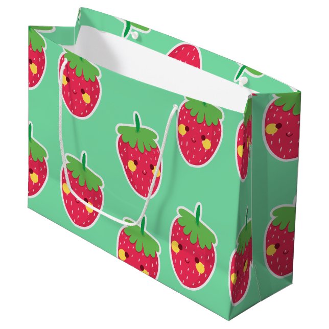 Grand Sac Cadeau Motif mignon lunatique de caractère de fraises (Devant Angle)