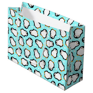 Grand Sac Cadeau Motif mignonne pingouin motif turquoise