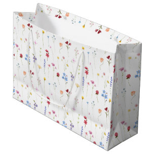 Grand Sac Cadeau Motif minimaliste de jardin fleuri coloré