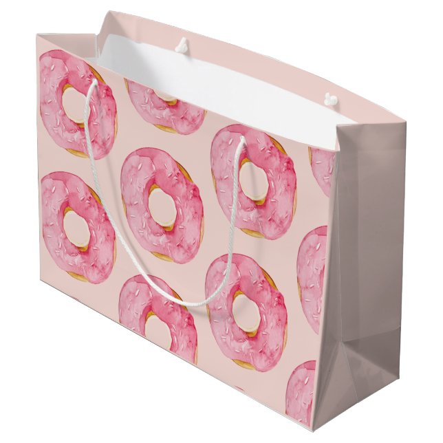 Grand Sac Cadeau Motif Moderne de Beignets à l'Aquarelle Rose Paste (Dos Angle)