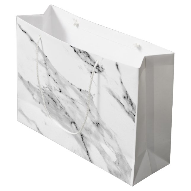 Grand Sac Cadeau Motif moderne en marbre blanc gris noir (Devant Angle)