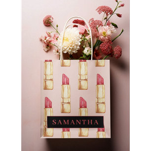 Grand Sac Cadeau Motif moderne rose et rouge rouge rouge Fille avec