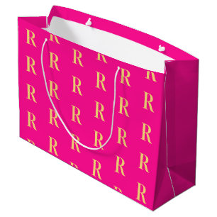 Grand Sac Cadeau Motif Monogramme moderne rose chaud