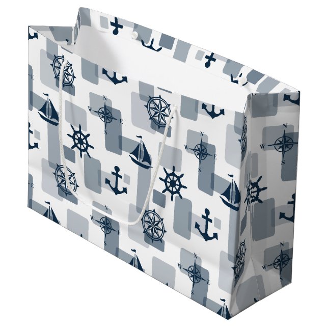 Grand Sac Cadeau Motif nautique (Devant Angle)
