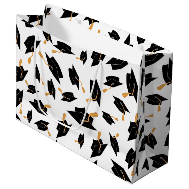 Grand Sac Cadeau Motif noir Casquette sur blanc (Devant Angle)