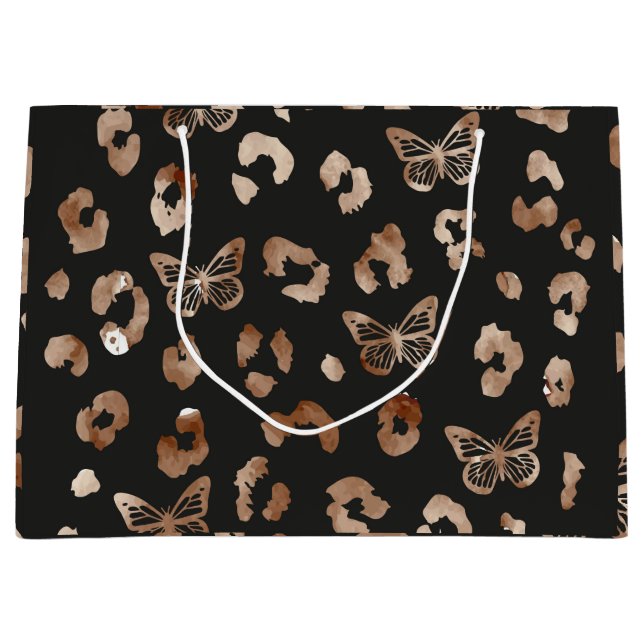 Grand Sac Cadeau Motif noir de papillon léopard (Devant)