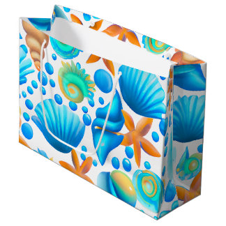 Grand Sac Cadeau Motif océanique de coquillages et de sébastes