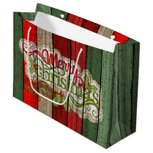 Grand Sac Cadeau Motif personnalisé de planches de bois altérées ro