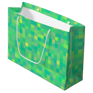 Grand Sac Cadeau Motif pixel multicolore vert tendance élégant