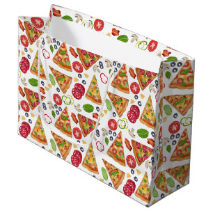 Grand Sac Cadeau Motif Pizza d'aquarelle