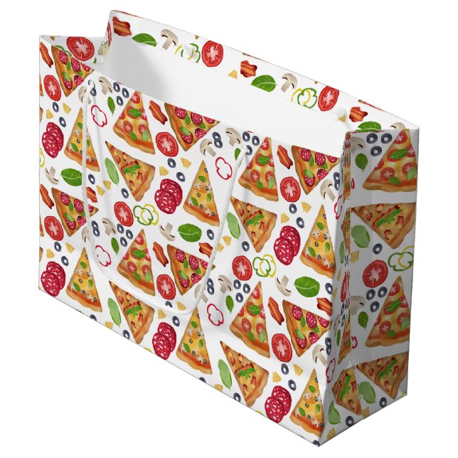 Grand Sac Cadeau Motif Pizza d'aquarelle (Devant Angle)