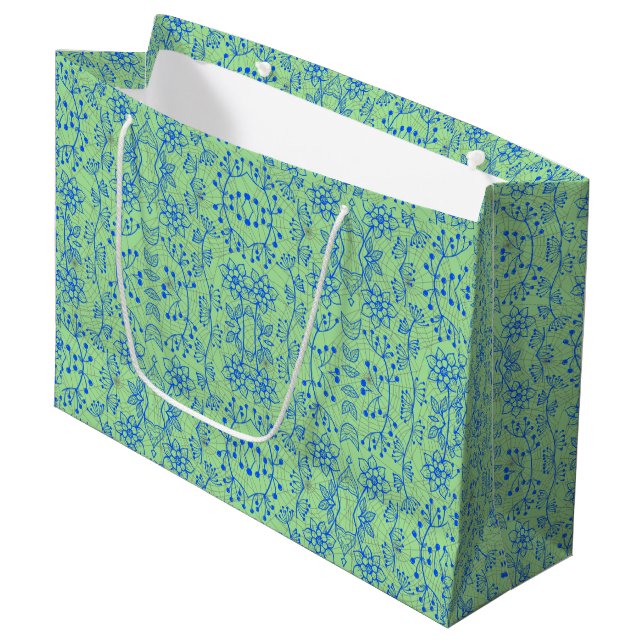 Grand Sac Cadeau motif plante A08.b boho. lgreen BG (Devant Angle)