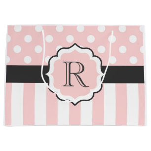 Grand Sac Cadeau Motif points et rayures roses