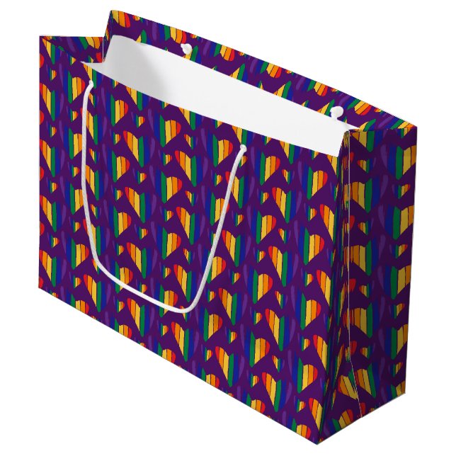 Grand Sac Cadeau Motif Rainbow Hearts (Devant Angle)