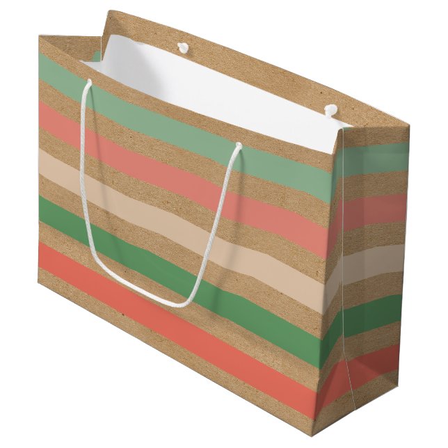Grand Sac Cadeau Motif rayures classiques simples sur du faux Kraft (Devant Angle)