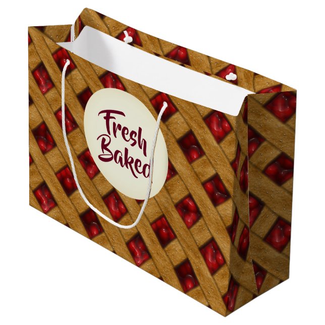 Grand Sac Cadeau Motif Red Cherry Pie pour boulangers (Devant Angle)