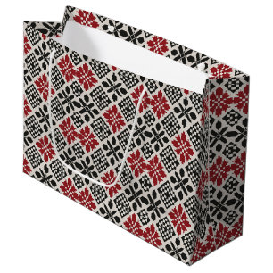 Grand Sac Cadeau Motif rouge noir blanc géométrique folk
