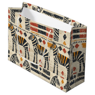 Grand Sac Cadeau Motif safari tribal Bohème Zèbre