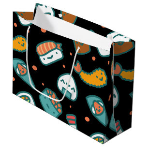 Grand Sac Cadeau Motif sans couture heureux mignon de sushi sur le