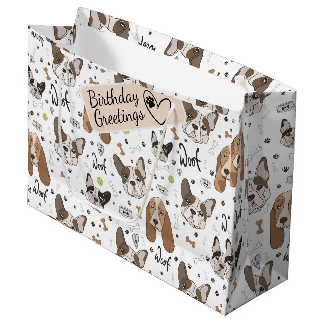 Grand Sac Cadeau Motif sans couture pour les os et les pattes du ch (Devant Angle)